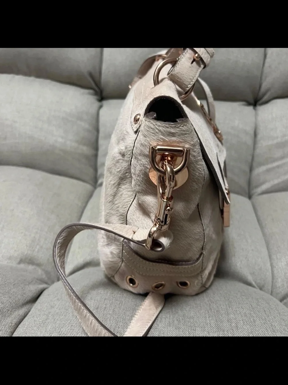 Mulberry Cream Top-Handle Satchel with Rose Gold Hardware